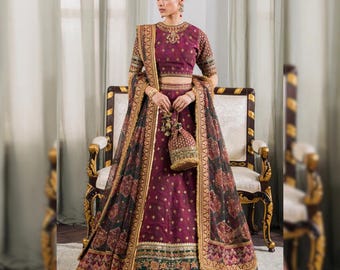 パキスタン民族衣装　Luxury ドレス　刺繍 Anarkali サーモンピンク パキスタン民族衣装 Luxury ドレス 刺繍 Anarkali サーモン
