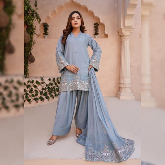 Pakistani Farshi Shalwar Suit Designer Embroidered Shalwar Kameez 3PC Silk Dress Latest Punjabi Patiala Partywear Nikkah Dress Ethnic Outfit