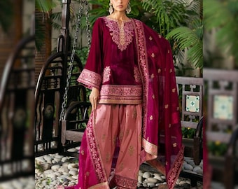 Pakistani Indian Velvet Suit | Embroidered Salwar Kameez | Wedding Dress | Velvet Dress | Nikkah Dress | Embroided Dress | Suit For Women