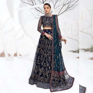 Vestido de novia indio pakistaní Lehenga Choli de diseñador negro, bordado a medida, Anarkali Nikkah Mehendi, atuendo de boda