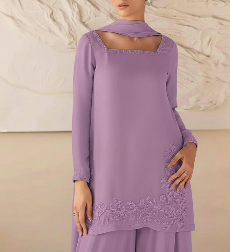 Farshi Shalwar Suit Pakistani Designer Silk Shalwar Kameez Embroidered Dress Latest Punjabi Patiala Partywear Nikkah Dress Ethnic EId Outfit Lilac