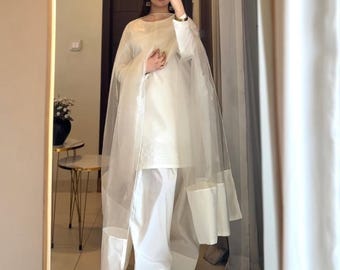 3 Piece Sheesha Silk Farshi Shalwar Suit | Pakistani Indian Designer Salwar Kameez | Embroidered Party Dress | Luxury Festive Wedding Outfit