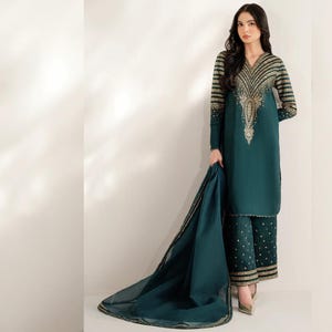 Latest Pakistani Designer Embroidered Silk Suit 3PC Dress With Dupatta Custom Stitch Formal Wear For Eid Wedding Nikkah Mehendi For Women