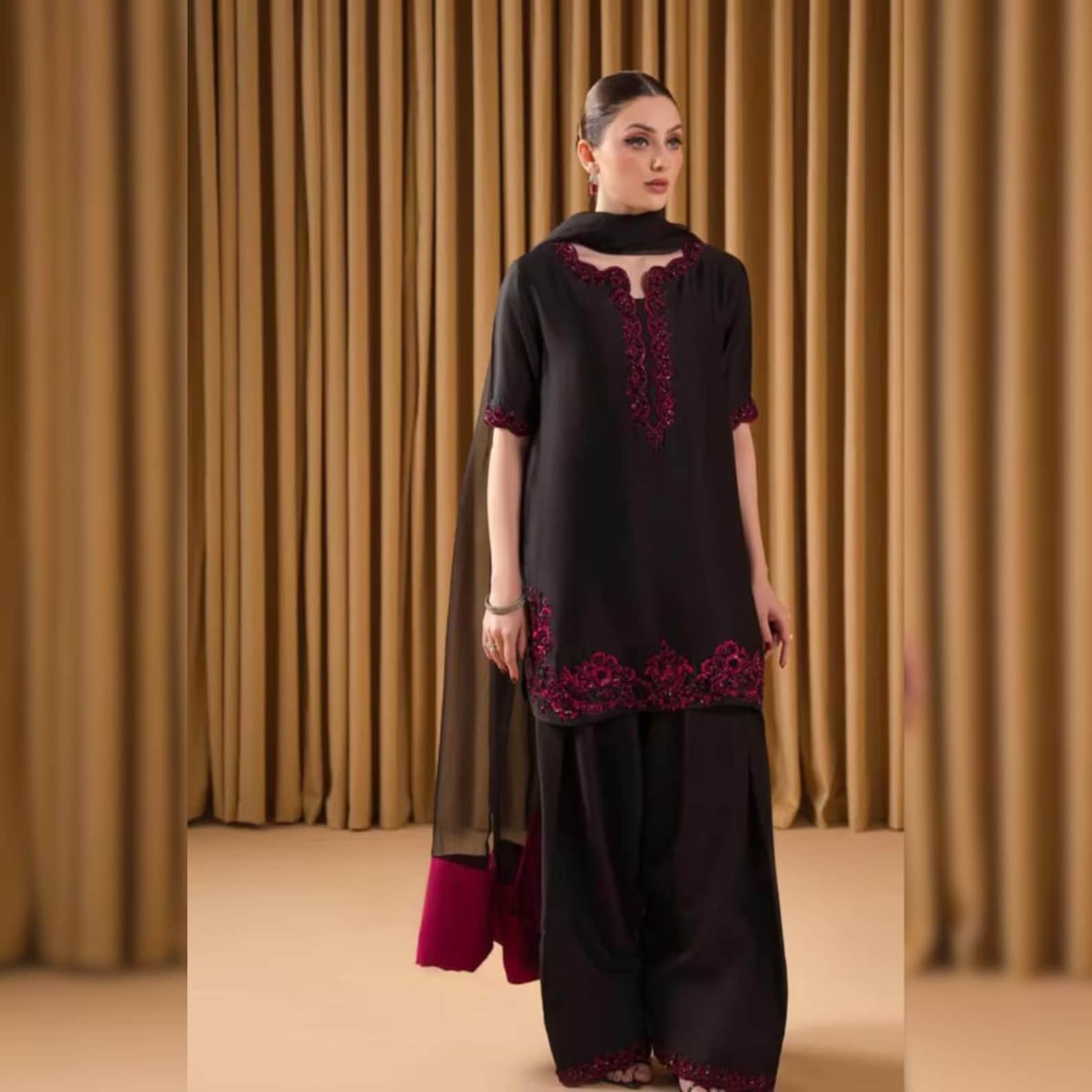 3 Piece Raw Silk Farshi Salwar Suit Pakistani Indian Designer Salwar — free download