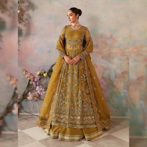 Vestido de novia indio pakistaní con bordado personalizado para mujer, vestido de novia con bordado pesado, lehenga choli, vestido maxi nikkah de diseñador, vestido mehendi anarkali.