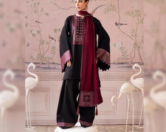 Sheesha Silk Farshi Shalwar Suit | Pakistani Indian Designer Embroidered 3PC Shalwar Kameez | Ethnic Party Wear | Eid & Wedding Guest Outfit