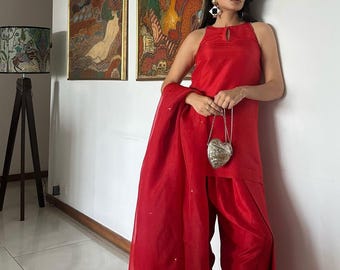 Sheesha Seide Farshi Salwar Anzug | Angrakha-Stil Partykleid | Pakistanische indische formelle Outfit | Hochzeitskleidung für Frauen