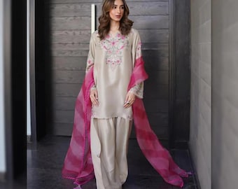 Sheesha Silk Farshi Shalwar Suit | Pakistani Indian Designer Embroidered 3PC Shalwar Kameez | Ethnic Party Wear | Eid & Wedding Guest Outfit