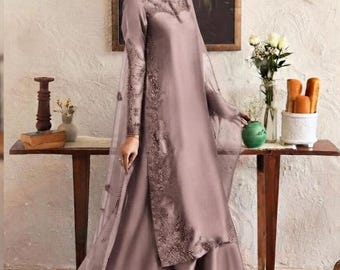 Bestickter Seiden-Sharara-Anzug | Pakistanisch-indisches Designer-Ethno-Kleid | Festliches Partykleid | Luxuriöses Hochzeitsoutfit