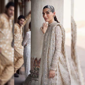 Latest Pakistani Designer Dress 3PC Organza Suit With Dupatta Heavy Embroidered Formal Wear For Nikkah Wedding Mehendi Holi EId For Women