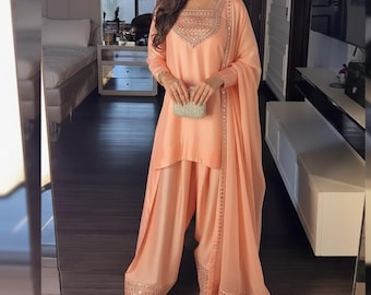 Sheesha Silk Farshi Shalwar Suit | Pakistani Indian Designer Shalwar Kameez | Embroidered Party Dress | Wedding Guest Outfit