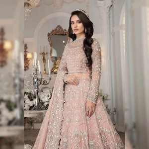 Custom Stitch Pink Pakistani Indian Women Maxi Wedding Bridal Dress Heavy Embroidered Lehenga Choli Anarkali Designer Nikkah Mehendi Dress