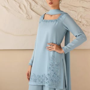 Farshi Shalwar Suit Pakistani Designer Silk Shalwar Kameez Embroidered Dress Latest Punjabi Patiala Partywear Nikkah Dress Ethnic EId Outfit sky Blue