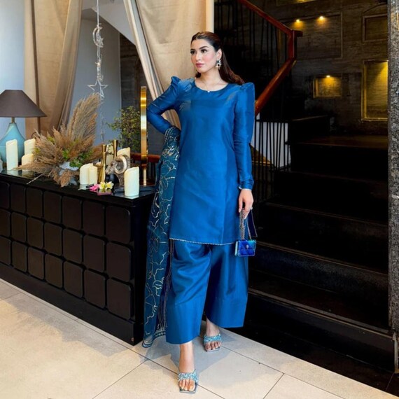 Designer Farshi Shalwar Suit Pakistani Shalwar Kameez Embroidered 3PC Silk Dress Latest Punjabi Patiala Partywear Nikkah Dress Ethnic Outfit