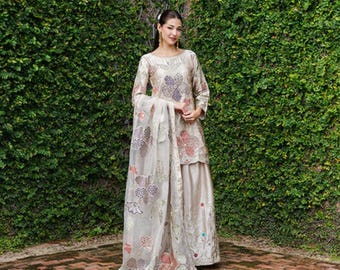 Shamooz Silk Farshi Shalwar Suit | Pakistani Indian Designer Dress | Embroidered Shalwar Kameez  | Eid & Wedding Guest Outfit | Party Wear
