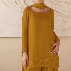 Farshi Shalwar Suit Pakistani Designer Silk Shalwar Kameez Embroidered Dress Latest Punjabi Patiala Partywear Nikkah Dress Ethnic EId Outfit Musturd