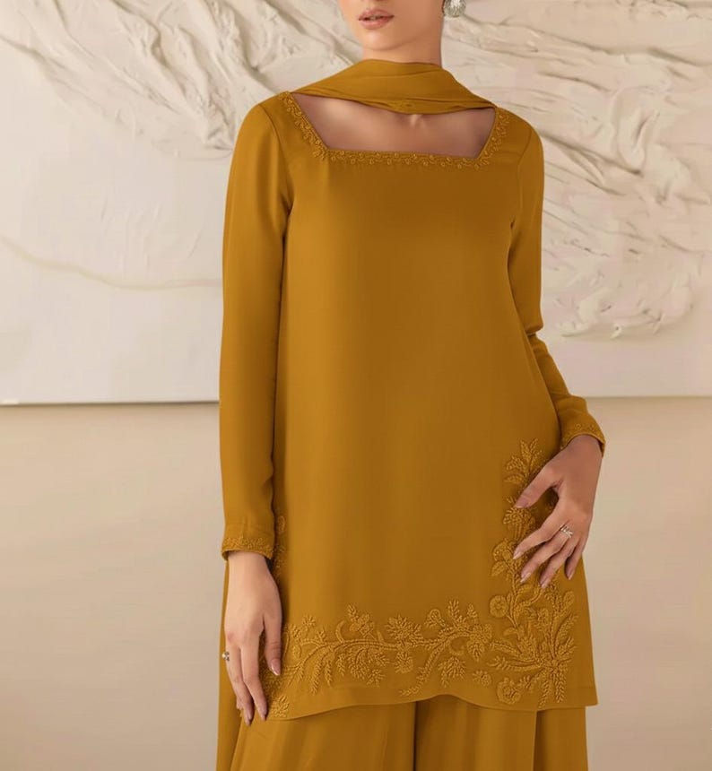 Farshi Shalwar Suit Pakistani Designer Silk Shalwar Kameez Embroidered Dress Latest Punjabi Patiala Partywear Nikkah Dress Ethnic EId Outfit Musturd