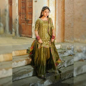 Embroidered Olive Lehenga Choli Women Mehendi Maxi Dress Custom Stitch Pakistani Indian Designer Wedding Suit Anarkali Dress Nikkah Outfits
