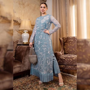 Embroidered Pakistani Designer Dress 3PC Organza Suit With Dupatta Custom Stitch Formal Wear For Nikkah Mehendi Eid Wedding Holi For Women