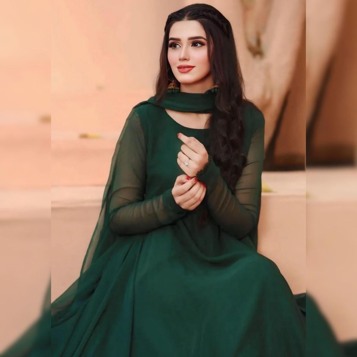 slim fit dress slacks Attractive Dark Green Lehenga main image 1