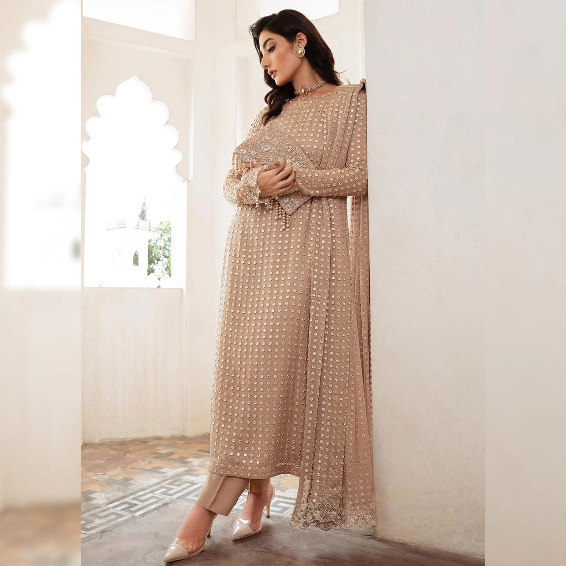 Pakistani dress beige color
