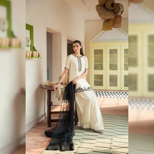 Satin Silk Farshi Shalwar Kameez: Pakistani Party Dress