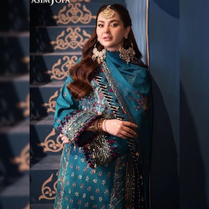 Embroidered Chiffon Kameez Shalwar Suit: Indian Pakistani Wedding Dress