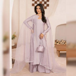 Latest Pakistani Designer Dress 3PC Silk Suit With Organza Dupatta Custom Stitch Formal Wear For Eid Wedding Nikkah Mehendi Holi For Women