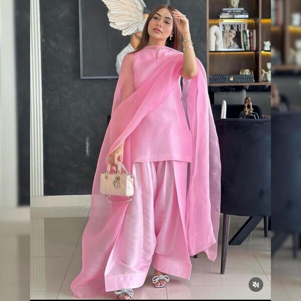 Farshi Shalwar with Pearl Dupatta - Stitched 3pc