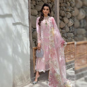 Luxury Lawn&#39;25 Chikankari Embroidered Pink Organza Suit Pakistani Kameez Shalwar Dress With Dupatta Eid Outfit Formal Desi Wear Partywear