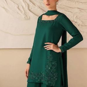Farshi Shalwar Suit Pakistani Designer Silk Shalwar Kameez Embroidered Dress Latest Punjabi Patiala Partywear Nikkah Dress Ethnic EId Outfit Green