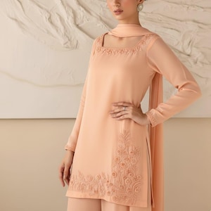 Farshi Shalwar Suit Pakistani Designer Silk Shalwar Kameez Embroidered Dress Latest Punjabi Patiala Partywear Nikkah Dress Ethnic EId Outfit Peach Blossom