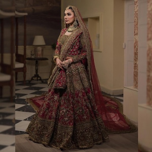 Red Designer Lehenga Choli Pakistani Indian Bridal Dress Custom Stitch Embroidered Net Peshwas Dress For Nikkah Mehendi Dress Wedding Outfit