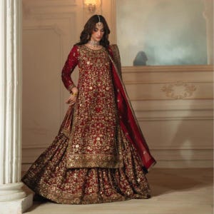 Custom Stitch Red Pakistani Indian Women Wedding Bridal Maxi Dress Heavy Embroidered Lehenga Choli Anarkali Designer Nikkah Mehendi Dress