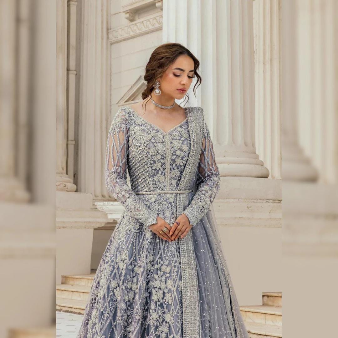 blue dress makeup pakistani Maxi main image 0