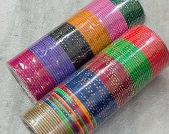 144pc Multi Color Metal Churi Bangle Set: Indian Bridal Chura/ Neon Bangle Box