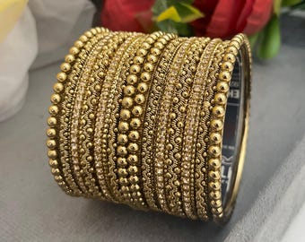 Antieke gouden Kada, Indiase armbandenset, armbanden met balletjes, 2.6, 2.8, sieraden als huwelijksbedankje.