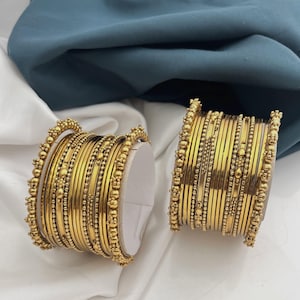 Pair of 2 Pc Antique Gold / Silver Oxidized Kada, Indian bangle bracelet set