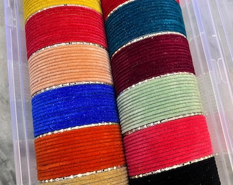 Indian 144pc Multi Color Velvet Churi Bangle Box Set: Handmade Bridal Chura Bracelets 2.10