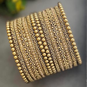 Antique Gold Kada, Indian Bangles Set, Bracelets, 2.6, 2.8, Wedding Return Gift Jewelry