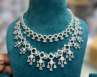 Indian American Diamond CZ Necklace Earring Set: Gift Wedding Jewelry