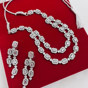 Set di orecchini con collana di diamanti americani: gioielli per matrimonio indiano/collana di fidanzamento/regalo per lei