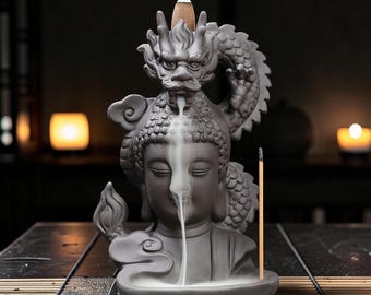 Dragon Buddha Incense Burner Backflow Waterfall Ceramic Zen Decor
