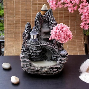 Mini Village Incense Burner – Ceramic Backflow Waterfall, Zen Decor Gift