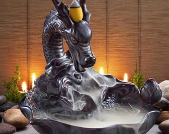Dragon Incense Burner – Ceramic Backflow Waterfall, Mystical Smoke Decor