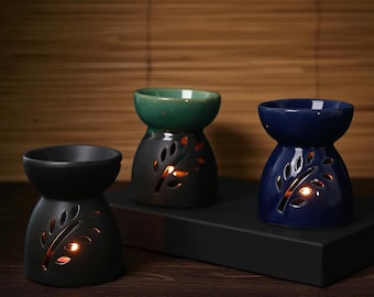 Ceramic Leaf Cut-Out Wax Melt Burner – 3 Colours Available