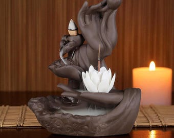 Lotus Flower Hand Incense Burner – Ceramic Backflow for Calm & Meditation