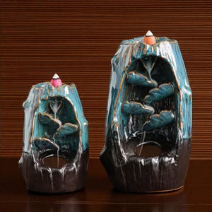 Mountain Cascade Incense Burner – Ceramic Waterfall Backflow in Black or Blue