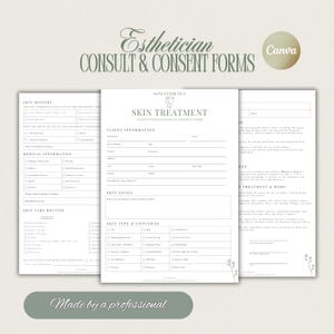 Esthetician Consent Forms, Facial Treatment Client Intake & Consultation Forms, Facial Forms, Client Consent Forms, Editable Spa Templates