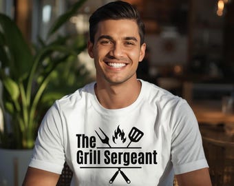 The Grill Sergeant T-Shirt, Funny BBQ Shirt for Men, Grilling Dad Gift, Sarcastic Barbecue Tee, Grill Master Softstyle Shirt, Summer BBQ